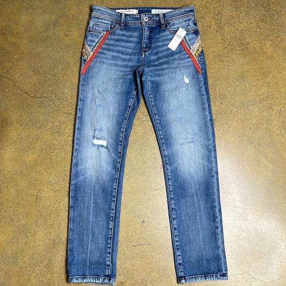 NEW Anthropologie Pilcro Slim Boyfriend Straight Leg Embellished Denim Jeans 25 - Picture 4 of 12